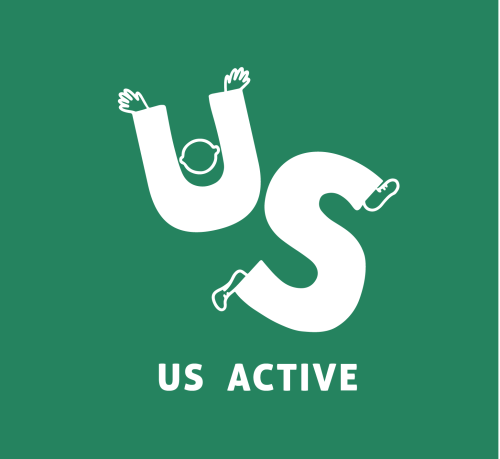 white US Active logo on green background
