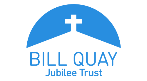 A blue and white circle with a cross white rising up through the middle and the words Bill Quay Jubilee Trust across the Bottom.