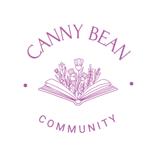 Logo showing a an open book with flowers growing 