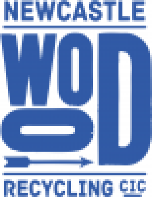 Newcastle Wood Recycling CIC written in blue on white background.