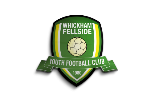 A mainly green shield with a ribbon across the bottom - with the words: Whickham Fellside Youth Football Club 1980