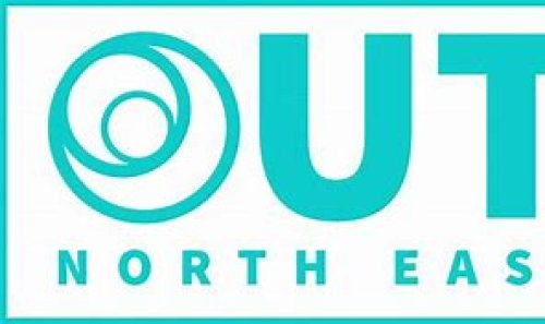 logo with blue text reading, Out North East