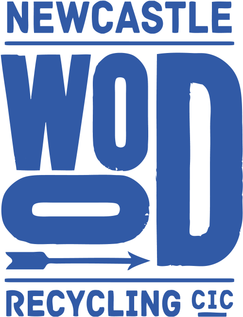Newcastle Wood Recycling CIC written in blue on white background.