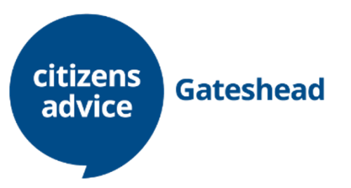 Citizens Advice Gateshead written in white in a blue speech bubble.