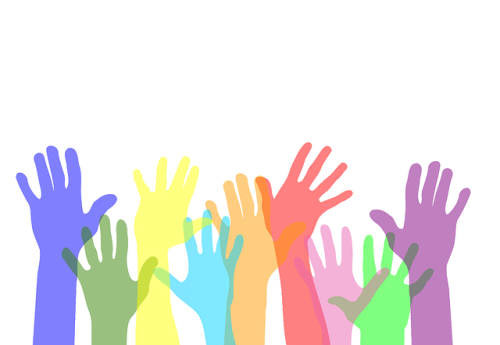 Diagram showing hands raised in the air