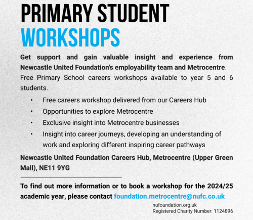Newcastle United Foundation Metrocentre Careers Hub - Primary Student Career Workshops