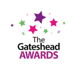 The words Gateshead awards beneath some multi coloured stars