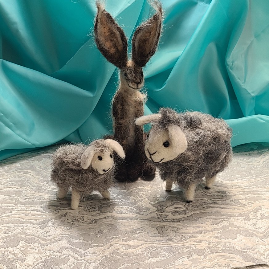 Hare, Sheep and Lamb made by Needle Felting