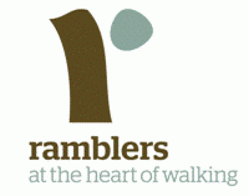 Ramblers logo- with the words Ramblers, at the heart of walking