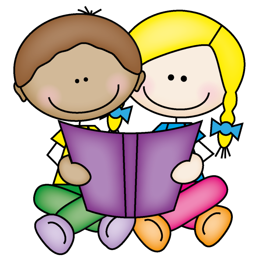 Illustration of two children reading from the same book