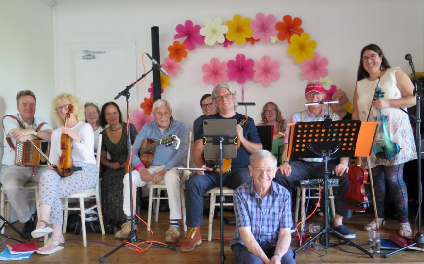 The Redheughers Ceilidh Band on stage ready to play for a ceilidh