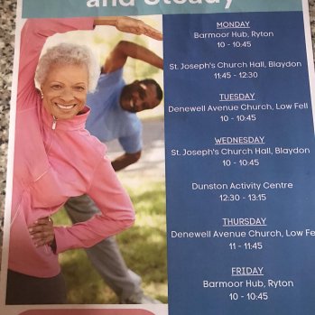 A photo of a leaflet showing an exercise class