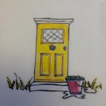 Yellow door symbolising Highfield house