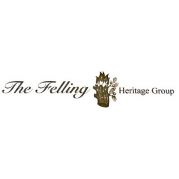 Calligraphic text reading 'The Felling' and plain text following, reading Heritage Group