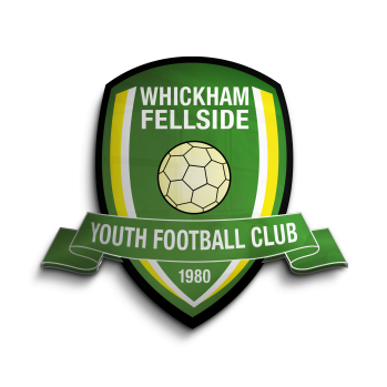 A mainly green shield with a ribbon across the bottom - with the words: Whickham Fellside Youth Football Club 1980