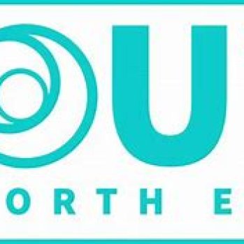 logo with blue text reading, Out North East