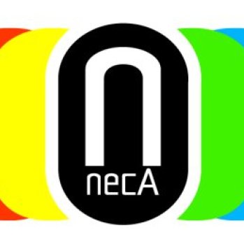 NECA logo with rainbow colours surrounding the letter N