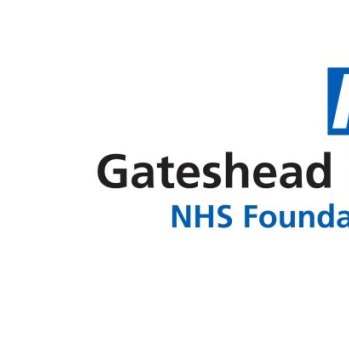 QE Hospital Gateshead logo - blue NHS logo with Gateshead Health written in black underneath.