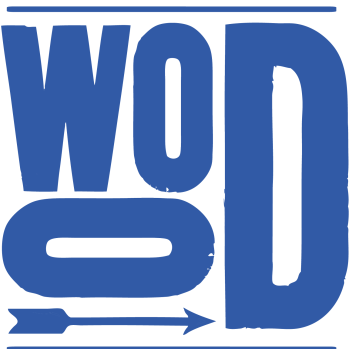 Newcastle Wood Recycling logo blue writing on white background.