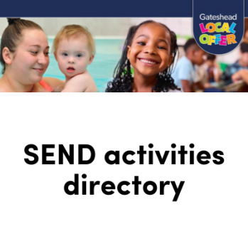 The words SEND activities directory, beneath an image of young people enjoying activities