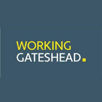 Working Gateshead logo. A dark grey background with Working Gateshead printed in yellow and white text